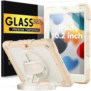 BLOSOMEET Girls Cute Case for iPad 9th Generation 2021 10.2 Inch with Tempered Glass Screen Protector & Pen Holder,KidsProof iPad 8th/7th Gen 2020 2019 Cover w/Kickstand Handle Shoulder Strap,RoseGold