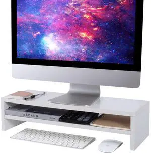 BEYGORM Monitor Stand Riser White, 21.6 inch 2 Tiers Wood Desk Shelf Computer Screen Stand with Storage for Desktop Laptop/Screen/TV/PC/Printer, Desk Shelf Organizer 21.6" L x 7.8" W x 5.2" H