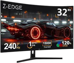 Z-Edge 32 inch Curved Gaming Monitor, FHD 1080P 240Hz Curved Monitor,1500R Computer Monitor, MPRT 1ms Monitor, UG32P 2X DP 1.4 Ports and 2X HDMI 2.0 Ports