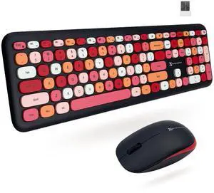 X9 Cute Wireless Keyboard and Mouse Combo - 2.4G Colorful Keyboard and Mouse Wireless with Retro Multi-Colored Typewriter, Keycaps for Windows Computer Keyboard, Laptop - Black