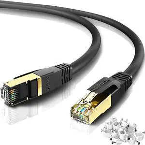 HiiPeak Cat8 Ethernet Cable 100FT, Indoor&Outdoor, Heavy Duty High Speed 26AWG Cat8 Network LAN Cable 2000Mhz, 40Gbps with Gold Plated RJ45 Connector, Weatherproof S/FTP UV Resistant for Router,Modem