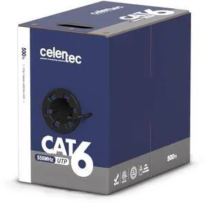 celertec CAT6 Ethernet Cable, 500ft, 23AWG Solid Bare Copper, Unshielded Twisted Pairs(UTP), 550MHz, ETL Listed &CMR Riser Rated, Indoor, Bulk Ethernet Cable -Black