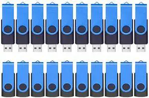 ABLAZE Flash Drives 4GB 20 Pack, USB 2.0 Thumb Drive Bulk with Lanyards Swivel Memory Stick U Disk 4GB Pendrive USB Pack (Blue)