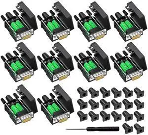 YIOVVOM DB9 Breakout Connector, Male 9 pin RS232 connectors, Solderless D-SUB RS485 Serial Adapter Module Board with Screw Terminals, Case, Long Bolts Set of 10