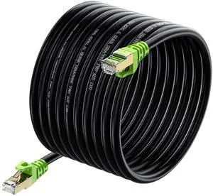 Outdoor Cat 7 Ethernet Cable 300ft, 26AWG Heavy-Duty Cat7 Networking Cord Patch Cable RJ45 Transmission Speed 10GbpsTransmission Bandwidth 600Mhz LAN Wire Cable SFTP Waterproof Direct Burial