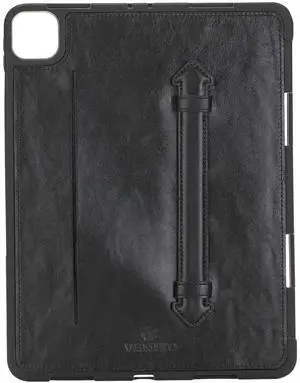 Venito Lecce Leather Wallet Case Compatible with iPad Pro 11 (3rd Generation, 2021 and 2nd Generation 2020) - Flex Handle Tablet Wallet (Rustic Black)
