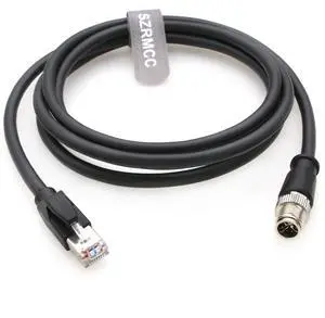 SZRMCC M12 8 Pin X-Coded Male to RJ45 Ethernet Cable Cat7e Gigabit Shielded Waterproof Network Cable for Basler GigE Cognex in-Sight Industrial Camera Vision Sensors (Black,10M)