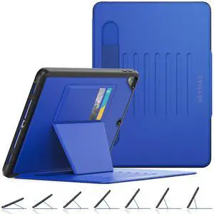 SEYMAC stock Case for iPad 6th/5th Generation/Air 2/Pro 9.7'', Smart Magnetic Auto Sleep Cover with Card Holder, Stand Multi-Angles Feature (Blue)