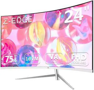 Z-Edge 24-inch Curved Gaming Monitor, Full HD 1080P 1920x1080 LED Backlight Monitor, with 75Hz Refresh Rate and Eye-Care Technology, U24C 178deg Wide View Angle, VGA+HDMI