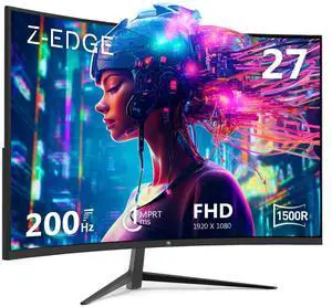 Z-Edge 27 inch Curved Gaming Monitor, FHD 1080P 200Hz 165Hz 144Hz Curved 1500R PC Monitor, MPRT 1ms Monitor, 350nits, 16.7M Colors, UG27 Frameless Bezel, 1X DP 1.4 Ports and 1X HDMI 2.1 Ports