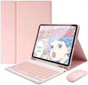 Keyboard Case for iPad Air 11 inch (M3 2025/M2 2024) with Mouse, Case for iPad Air 5th/4th Gen with Keyboard Cover with Pencil Holder, Pink