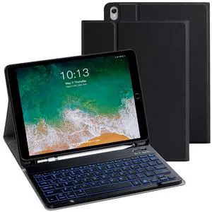 iPad Keyboard Case for Air 3rd Gen 10.5" (2019), iPad Pro 10.5" (2017), iPad 9th/8th/7th 10.2'', Magnetic Detachable Wireless Bluetooth Keyboard, Smart Keyboard Case with Back-lit and Pen Holder,Black