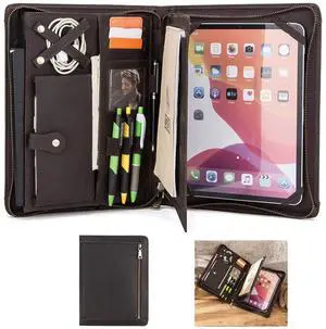 Leather Case for ipad Pro 11" Genuine Leather Smart Folio for 11-inch ipad pro 11 case with Pencil Holder Zipper Pocket Multifunctional Case for iPad 11/iPad 10.5/iPad 9.7