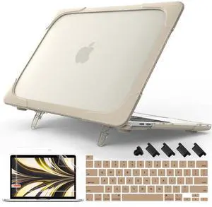 Mektron for MacBook Pro 13 inch Case M1 M2 A2338 A2289 A2251 Touch Bar & Touch ID 2022 2021 2020 Release, Heavy Duty Slim Hard Shell Dual Layer Protective Cover with Fold Kickstand, Khaki