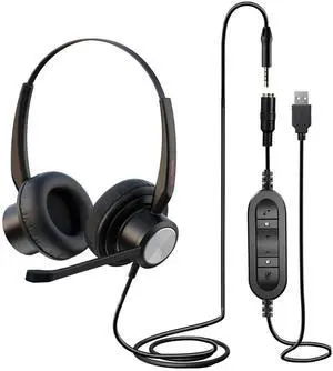 USB Headset with Noise Cancelling Microphone for PC, Laptop, Call Center, Office & Home,Lightweight USB-A/3.5mm Headphones Compatible with Zoom, Teams, Webinar, Dragon, Remote Work, Online Meetings