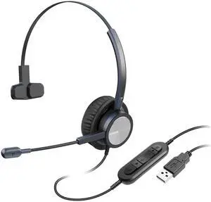 EMAIKER One Ear USB Office Headset with Microphone for PC, Lightweight USB Headset with Noise Cancelling Mic for Laptop Teams Zoom Webex Softphone, Dictation Work from Home Call Center Telework
