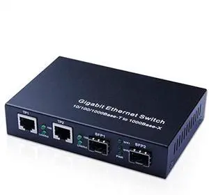ipolex Gigabit SFP to RJ45 Fiber to Ethernet Media Converter, Dual 10/100/1000Mbps RJ45 Ports to 1000Base-SX/LX/EX SFP Slots, Support Gigabit SFP Modules, Without Transceiver