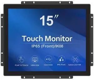 GreenTouch 15 Inch Open-Frame Touchscreen LCD Monitor - Capacitive PCAP -1024x768-5:4-Black