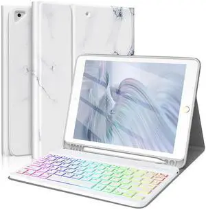 FUWANG Keyboard Case for iPad 9th 8th 7th Generation 10.2 inch, Detachable 7 Colors Backlit for iPad 9th Generation Case with Keyboard, Keyboard Case for iPad Pro 10.5"/Air 3rd Gen, with Pencil Holder