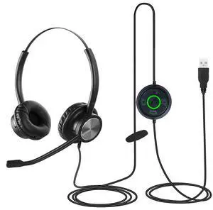 Wired USB Headphones with Microphone for Laptop, Call Center Headset USB-A for Office, Noise Cancelling Headset for Dragon Dictation, Zoom,Teams Meeting, Google Meet, Skype Call