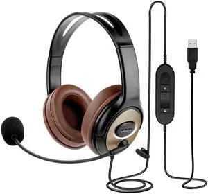 emaiker Overhead USB Noise Canceling Headset with Microphone, Over-Ear Stereo USB Computer Headphones with Mic for Office Call Center Work Teams Zoom Webex Skype Conference Dictation Telework