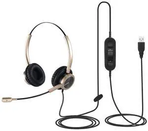 Stereo Over The Head USB Headset with Noise-Canceling Microphone for PC, Lightweight USB Headphones for Call Center Office Work from Home, for Skype Teams Zoom WebEx Ringcentral Softphone Dictation