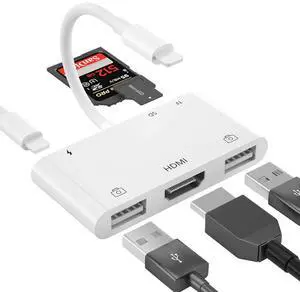 INVERSE NET HDMI Adapter - USB to iPhone SD Card Reader with 6-in-1 USB Camera Adapter - Support MIDI Keyboard, Mouse, HD TV/Projector/Monitor - No APP Needed