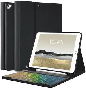 FUWANG Keyboard Case for iPad 9th Generation 10.2 inch 2021 - Detachable 7 Colors Backlit Stand Folio Keyboard Cover for iPad 8th Gen/7th Gen/iPad Pro 10.5"/iPad Air 3rd Gen, with Pencil Holder