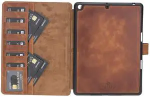 VENITO Parma Premium Leather Case for iPad 7th Generation 10.2 inch (2019), Handmade, Kickstand, Detachable Wallet, Full-Grain Leather, Compatible with Apple Pencil, Antique Brown