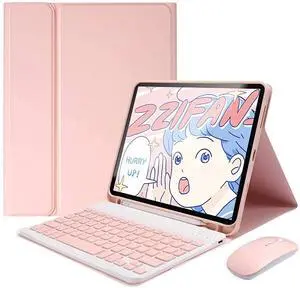 AnMengXinLing Keyboard Case for iPad Air 13 Inch (M3 2025/M2 2024)/Pro 12.9 6th/5th/4th Generation with Mouse Pencil Holder, Magnetically Detachable Keyboard Mouse, Pink