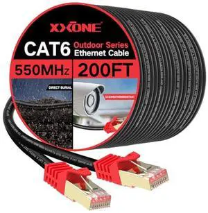 XXONE 200ft Cat6 Ethernet Cable - 26AWG Heavy-Duty, Waterproof & Direct Burial, Outdoor LAN Cable - Compatible with Network Adapters, Hubs, Switches, Routers (RJ45 Connector)