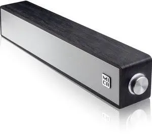 MICA Computer Speakers, Wired Computer Sound Bar, Wooden Mini Soundbar, USB Powered PC Speakers 3.5mm AUX & PC Input (Black)