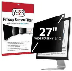 YES2B 27 Inch Monitor Privacy Screen Filter for 16:10 Widescreen Display - Computer, Monitor, Desktop PC, Anti Spy, Blue Light Blocking and Anti Glare Protector, Anti-Peeping Shield, Made in Korea