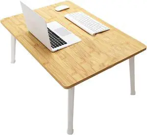 LKBBC Folding Lap Desk for Bed, 23.6 Inch Portable Laptop Stand for Couch, Bed & Floor | Bed Tray Table for Eating, Writing, Reading | Foldable Sturdy Laptop Desk for Adults, Bamboo