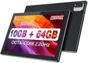 YQSAVIOR Tablet MTK8768 Octa-CORE 10.1Inch RAM 10GB(4GB+6GB Expand) +64GB ROM+1TB Expandable Computer Tablets PC, IPS 1280 * 800 Screen, 2+8MP Dual Camera, WiFi, BT, Black