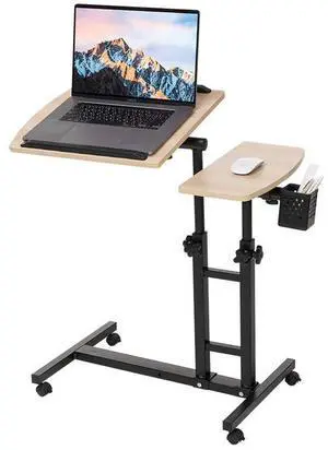 Farios Adjustable Laptop Desk with Cart, Computer Workstation, Bed Side Table, Tiltable Table and Mouse pad for Laptop-Dark Blond Wood