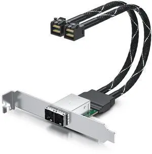 ipolex MiniSAS HD Dual-Channel Extender Cable, SFF-8643 to SFF-8644 Adapter with High&Low Profile Bracket for Server/Storage Backplane & NAS Expansion, 30AWG, 0.3m/1ft
