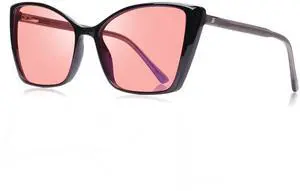 JFXQDR Women's Fluorescent-41 Rose Cat Eye Tinted Blue Light Blocking Glasses for Migraine, Light Sensitivity, Photophobia & LED Gaming Computer Screen Glare