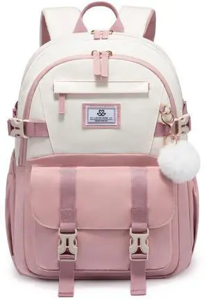LOVEVOOK Pink Cute School Backpacks for Girls, Back to School Bookbag for Girls 10-12, Lightweight Backpack for Middle School Teens Students with Large Cup Holder, Fits 15.6" Laptop
