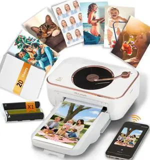 CP6000 Photo Printer 4x6'', Full Color Picture Printer, Wi-Fi Wireless Instant Photo Printers for Home Use (20 Papers & 1 Ribbon) for iOS Android, Thermal Dye Sublimation, AR Video, Fun App, White