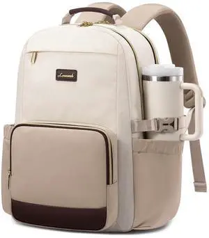 LOVEVOOK Laptop Backpack for Women with Pouch Pocket for Large Capacity Cup,15.6 Inch Laptop Computer Bag Travel Backpack Purse,Waterproof Work Business College Teacher Backpack,Beige-Nude-Logam Plum