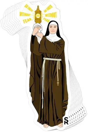 Catholic Concepts | St. Clare of Assisi 4 x 2.25 Vinyl Sticker Label Decal Waterproof Cool Accessory for Laptop, Hard Hats, Water Bottles, Scrapbooks, Folders, Cell Phone | 10-Pack