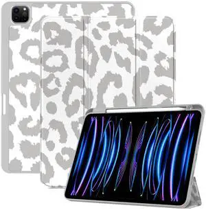 Deokke Compatible with iPad Pro 12.9 Inch Case,6th/5th/4th/3rd Gen(2022/2021/2020/2018) with Pencil Holder,TPU Back Case,Auto Sleep/Wake Cover with iPad 2nd Pencil Charging-Grey Leopard Cheetah