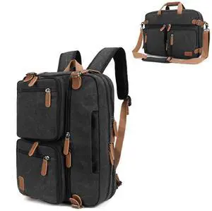 koolehaoda 3 in 1 Convertible Briefcase Backpack 17.3 inch Laptop Backpack Case Messenger Bag for Men, Multi-Functional Computer Bag for Travel Bussiness Men Women (Black)