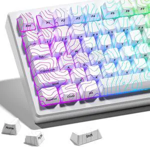 HITIME XVX Shine Through Keycaps with IMD Tech, Custom Keycaps 60 75 100 Percent, White Key Cap Set OEM Profile,118 Keys Side Printed for Mechanical Keyboard, Topographic
