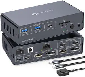 CMSTEDCD Thunderbolt 4 kvm Switch Docking Station for 2 Monitors 2 laptops or Macbooks Extended Dual 4K@60Hz Display with Displaylink USB C 3.2 kvm switches 2 Projector with HDMI and Displayport Out