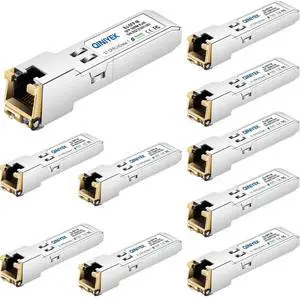 QINIYEK 1.25G SFP-T, 1000BASE-T RJ45 Copper SFP for Cisco GLC-T/SFP-GE-T, Meraki, Fortinet, Ubiquiti UniFi UF-RJ45-1G, D-Link, Supermicro, Netgear, TP-Link and More, up to 100m(Pack of 10)