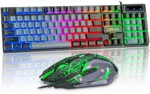 CHONCHOW Gaming Keyboard and Mouse Full Size Wired Keyboard Light Up Key,Led Backlit,19 Anti-ghosting,Multimedia Keys, Mechanical Feel for Ps5,Ps4, Pc/Laptop/Xbox