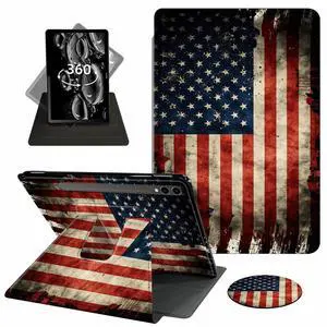 ACWDMKH Case for Samsung Galaxy Tab S10 Plus/ S9 FE Plus/ S9 Plus 5G Tablet 12.4 Inch Case,360 Degree Rotating Swivel PU Leather Stand Flip Folio Cover with Auto Wake/Sleep,Retro American Flag