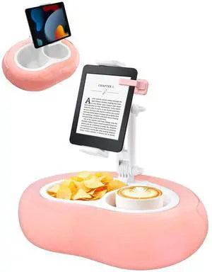 Tablet Pillow Stand, Compatible with 4.7"-12.9" Kindle, iPad, Phone/Tablet, Google, 360° Rotating Phone Holder for Bed, Detachable Bowl, Reading and Relaxation on Bed, Pink, Small (Velvet Pillow)